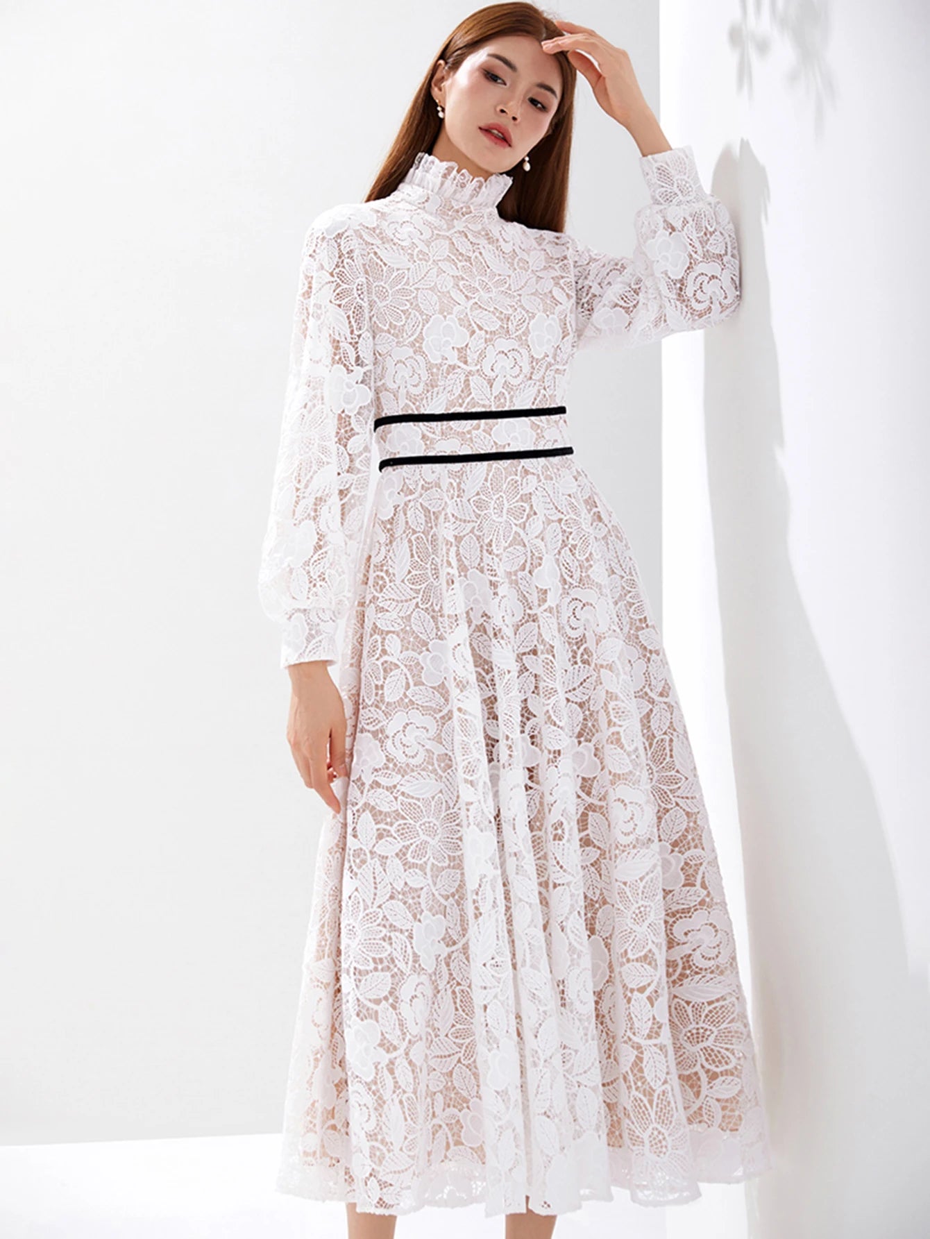 Women Luxury Embroidered Long Maxi Evening Dress – Lace Hollow-Out Flowers Elegant White Summer Party Dress Style Heaven