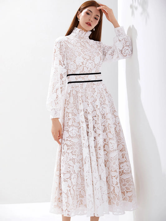 Women Luxury Embroidered Long Maxi Evening Dress – Lace Hollow-Out Flowers Elegant White Summer Party Dress Style Heaven