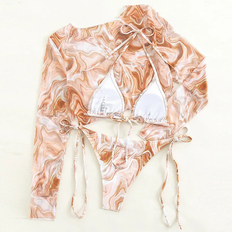 Leopard Print 3-Piece Micro Bikini Set – Halter Top, Low Waist Bottoms & Cover-Up - Style Heaven