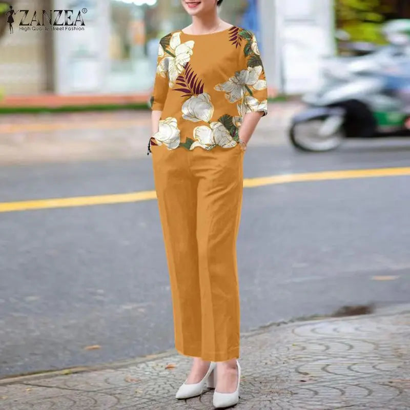 2-Piece Floral Blouse & Pants Set – Elegant Office & Summer Outfit for Women Style Heaven