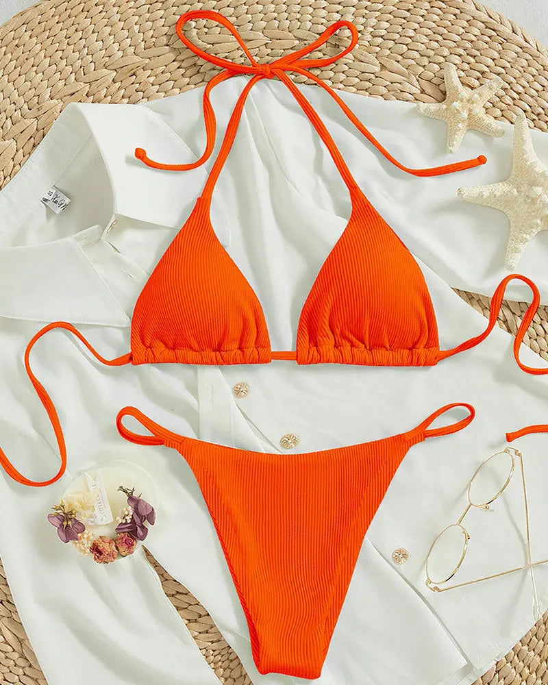 2025 High-Waisted Lace-Up Bikini Set – Sexy Halter Swimsuit for Women Style Heaven