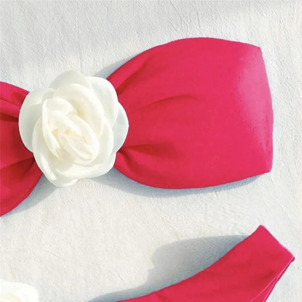 Sexy Flower Bandeau Swimwear Thong Bikini – Lace-Up Brazilian Bikinis Set for Women Style Heaven