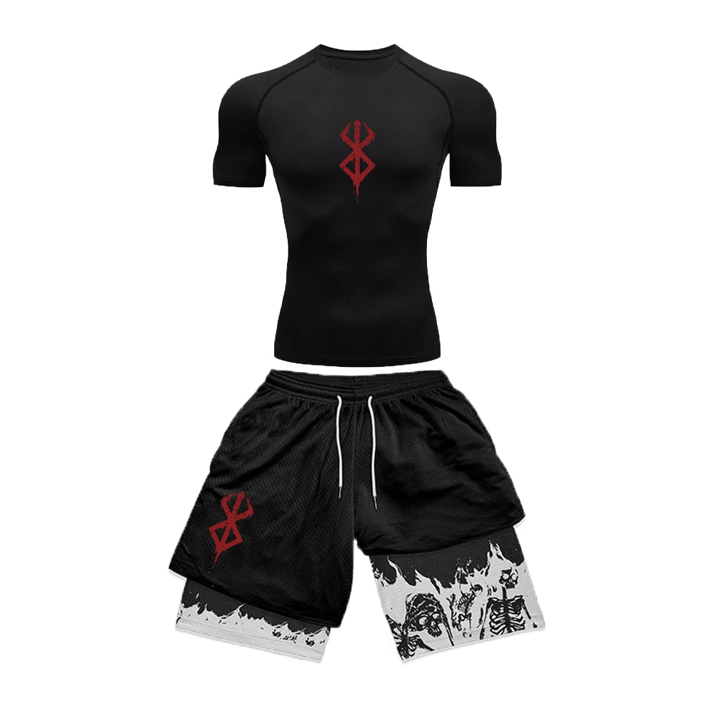 Men’s Compression Sports Suit – Quick-Dry Tight Fit Short Sleeve & Double-Layer Shorts Summer Activewear Style Heaven