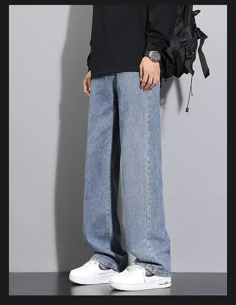 2025 New Korean Men's Wide-Leg Denim Jeans – Classic Straight-Leg Casual Pants Style Heaven