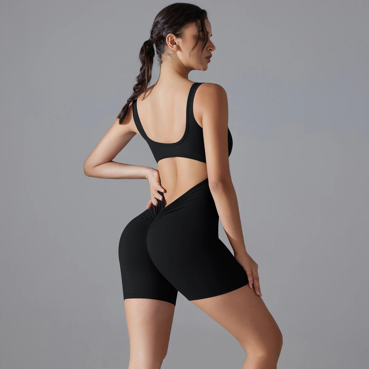 V-Back Scrunch Sports Jumpsuit – Sleeveless One-Piece Gym & Yoga Bodysuit for Women Style Heaven