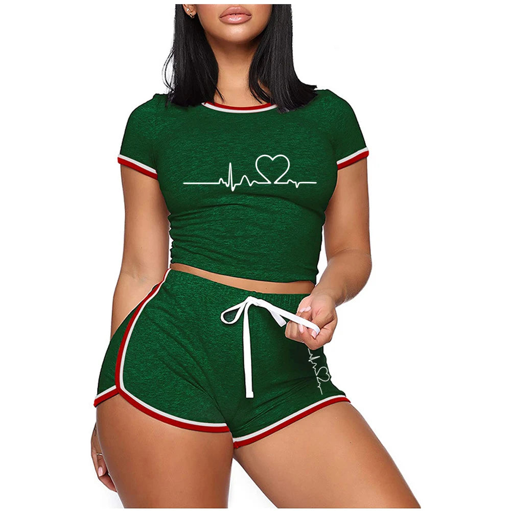 Women’s Summer Personality Tracksuit – Short Sleeve Cropped T-Shirt & Shorts Pajama Set Style Heaven