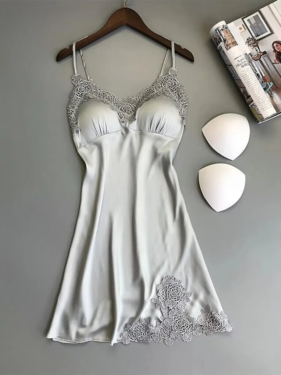 Women's Heart & Letter Print Nightdress – Sexy Lettuce Trim Slip Sleepwear Style Heaven