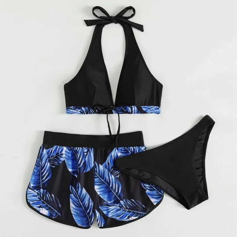 Women’s Sexy Leaf Print 3-Piece High Waist Bikini Set – Stylish Beach Swimwear Style Heaven