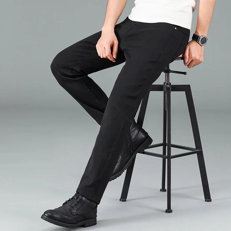 Men’s Pure Black Straight Fit Jeans – Trendy & Comfortable Business Casual Denim - Style Heaven