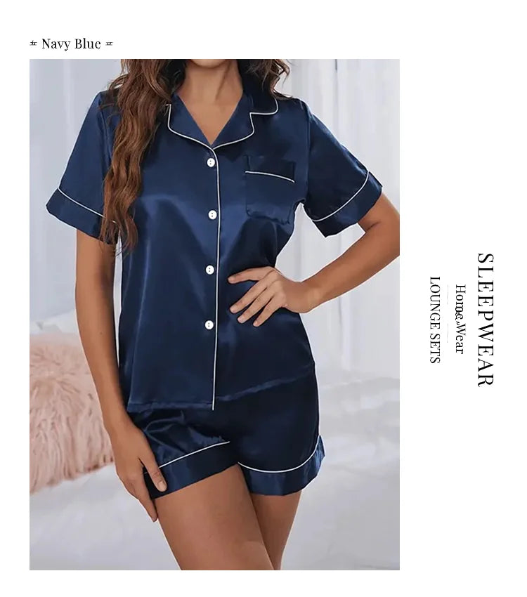 Silk Satin Pajama Set – Elegant 2-Piece Button-Down Sleepwear Style Heaven