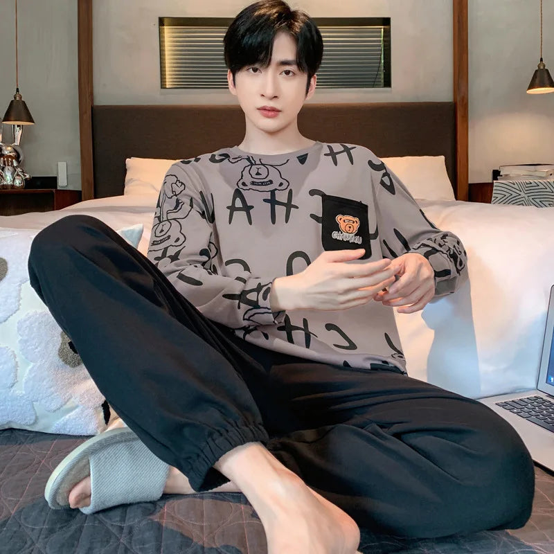 Men's 2-Piece Pajama Set – Loose-Fit Long Sleeve Homewear Suit Style Heaven