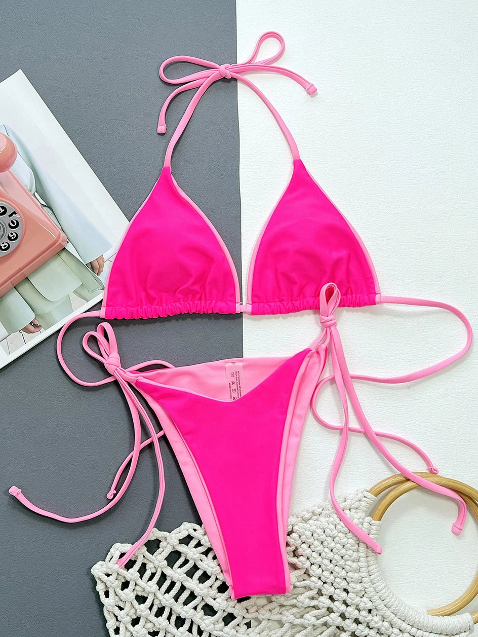 2024 Sexy Leopard Micro Bikini – Women’s Brazilian Halter Swimwear Set with Lace-Up Design Style Heaven
