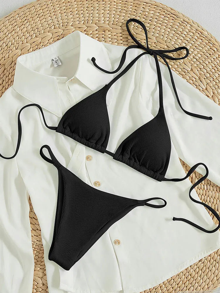 2025 High-Waisted Lace-Up Bikini Set – Sexy Halter Swimsuit for Women Style Heaven