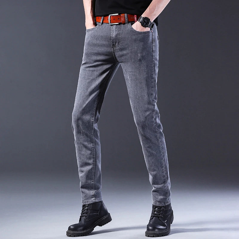 2024 Men’s Fashion Korean Style Straight-Leg Grey Denim Jeans Style Heaven