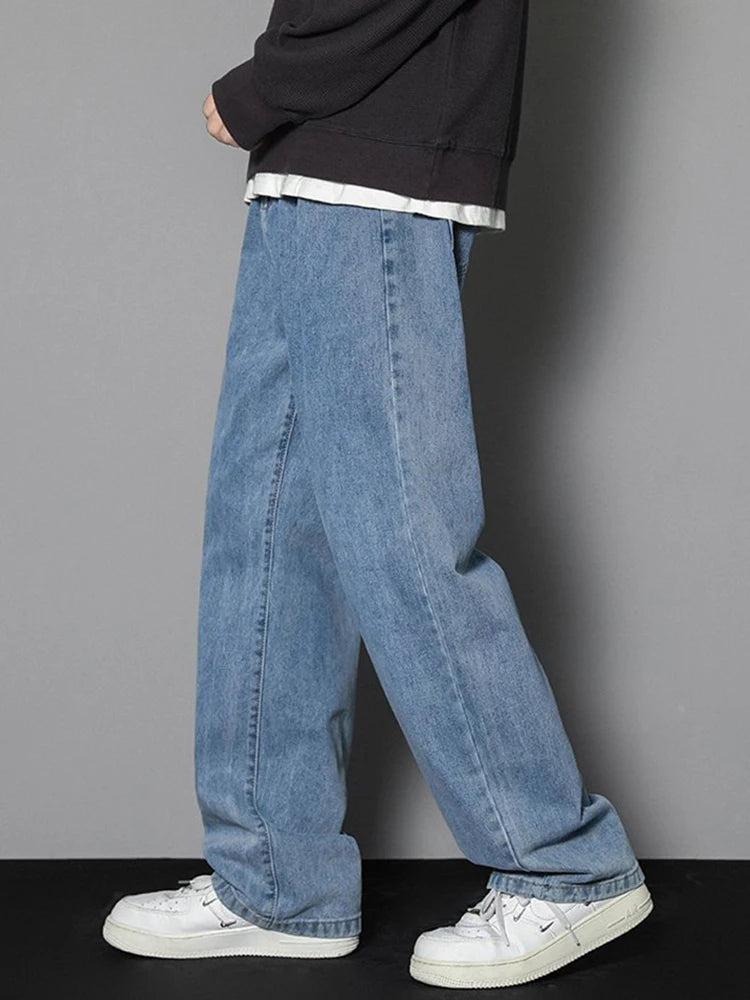 2025 New Korean Men's Wide-Leg Denim Jeans – Classic Straight-Leg Casual Pants Style Heaven
