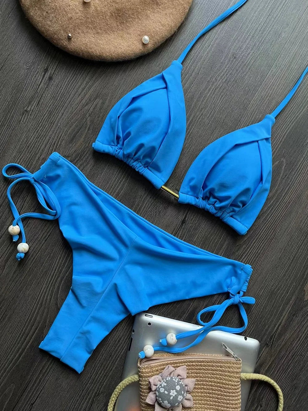 Sexy Triangle Bathing Suit for Women – Brazilian Bikini Halter Swimwear with Push Up and Metal Chain Details Style Heaven