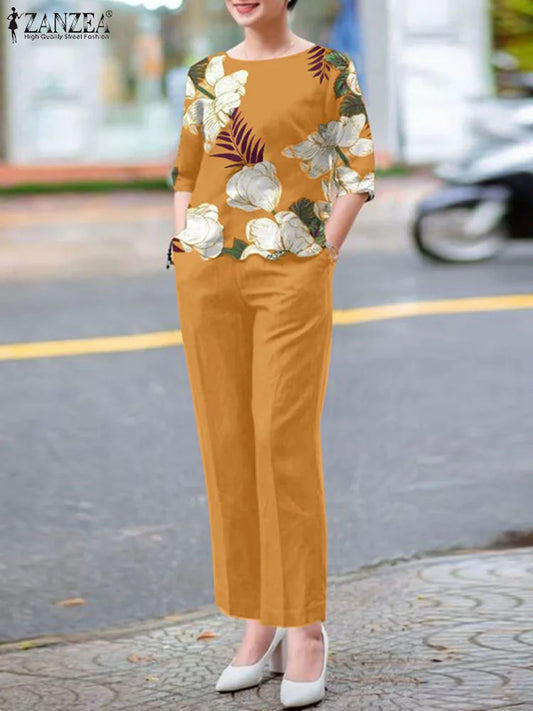 2-Piece Floral Blouse & Pants Set – Elegant Office & Summer Outfit for Women Style Heaven