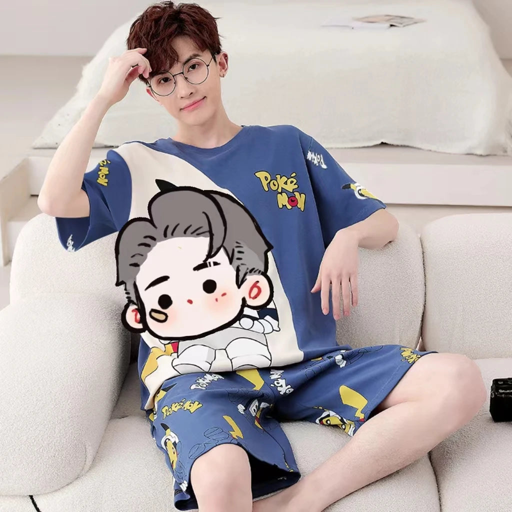 Men's Summer Sports Pajama Set – Short Sleeve Loose Casual Loungewear Plus Size Outfit Style Heaven