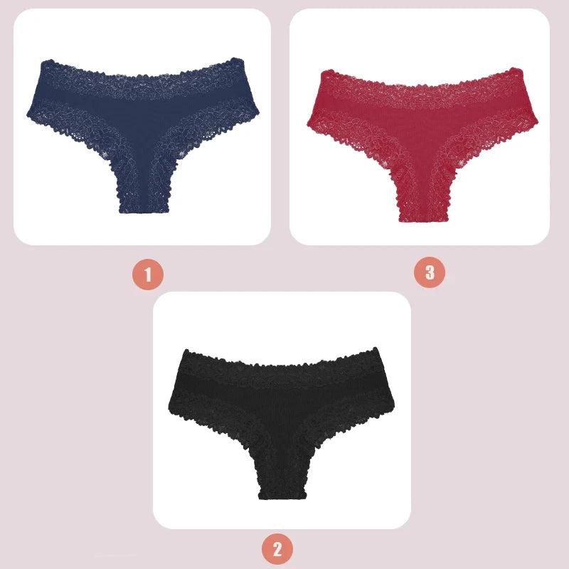 3PCS Women's Lace Seamless Cotton Panties – Ribbed Brazilian Low Waist Underwear, Breathable & Plus Size Lingerie Style Heaven
