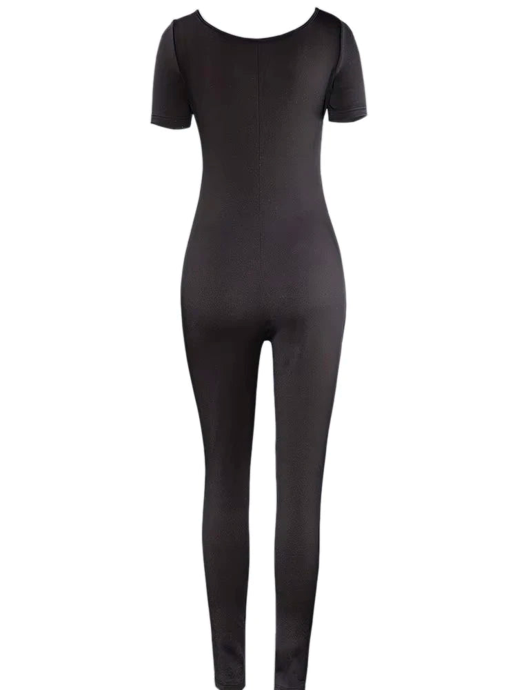 2025 Spring and Summer New Women's One-piece Short Sleeve Solid Color Sexy Slim Fit Street Style Jumpsuit Style Heaven