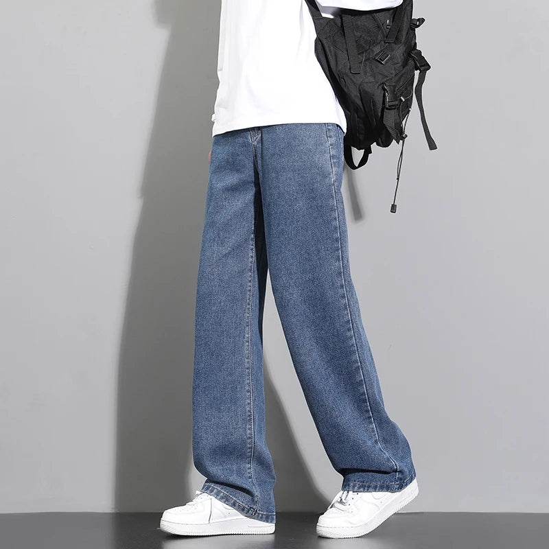 2025 New Korean Men's Wide-Leg Denim Jeans – Classic Straight-Leg Casual Pants Style Heaven