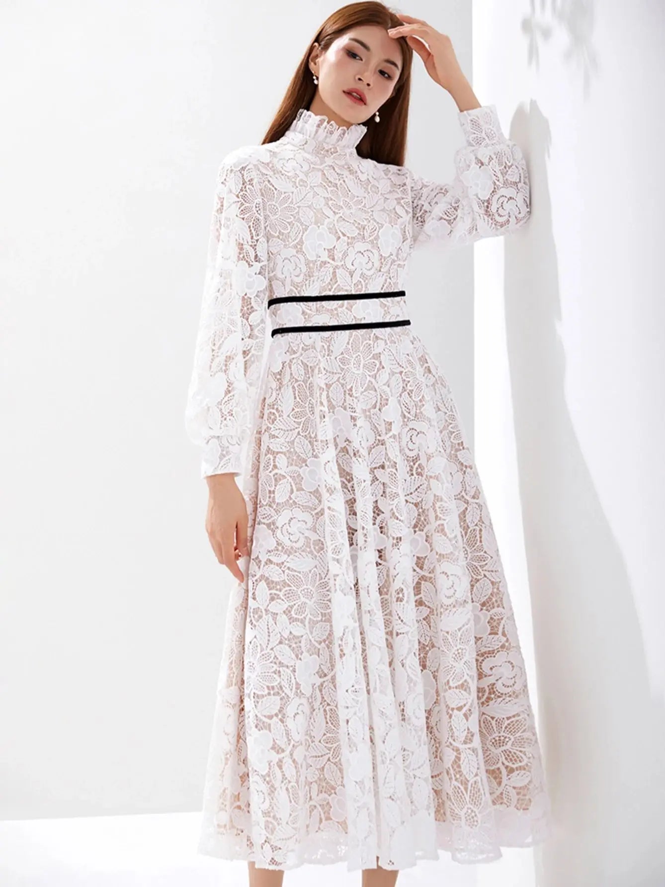 Women Luxury Embroidered Long Maxi Evening Dress – Lace Hollow-Out Flowers Elegant White Summer Party Dress Style Heaven