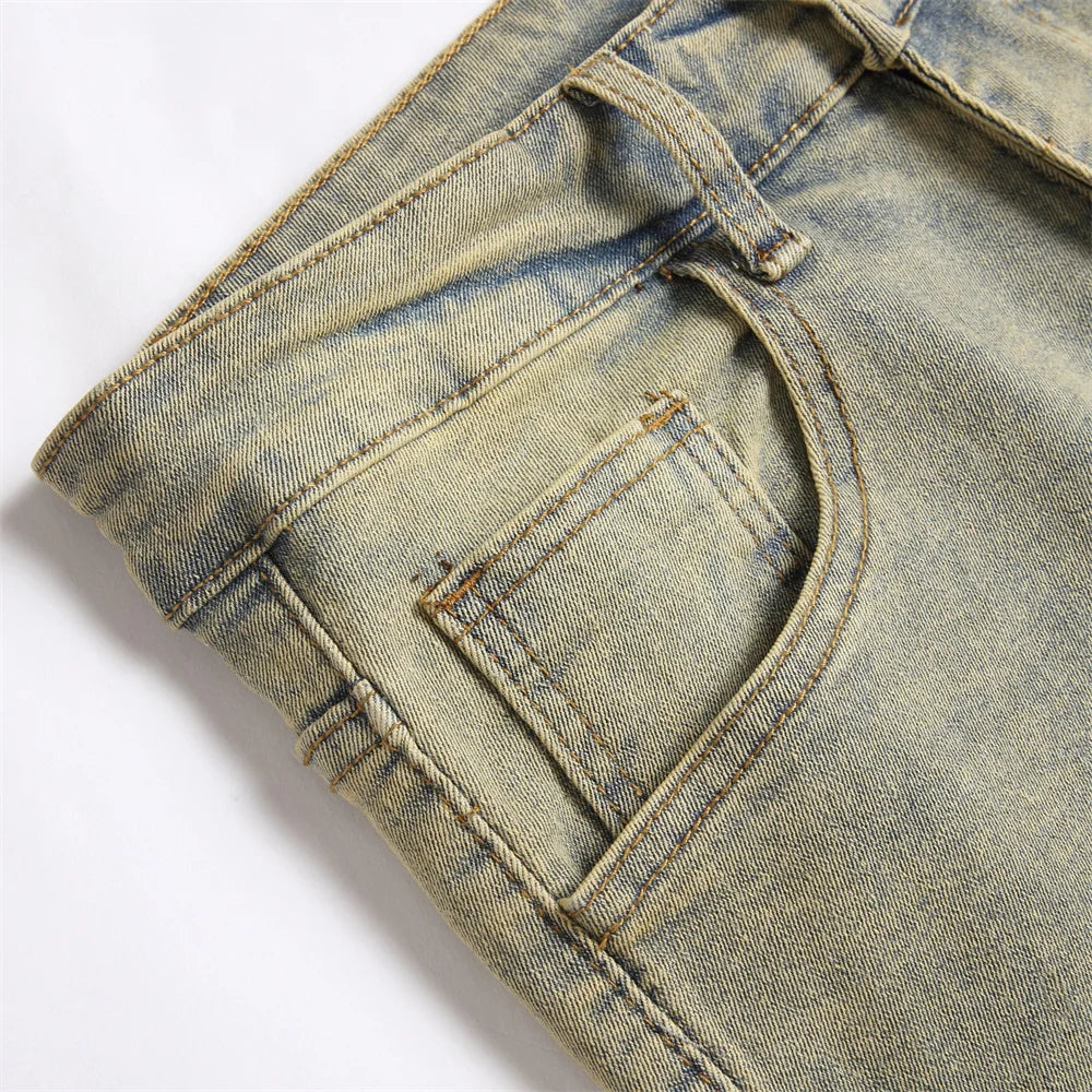 Men’s Retro Ripped Spliced Slim Jeans – Hip-Hop Streetwear Denim - Style Heaven