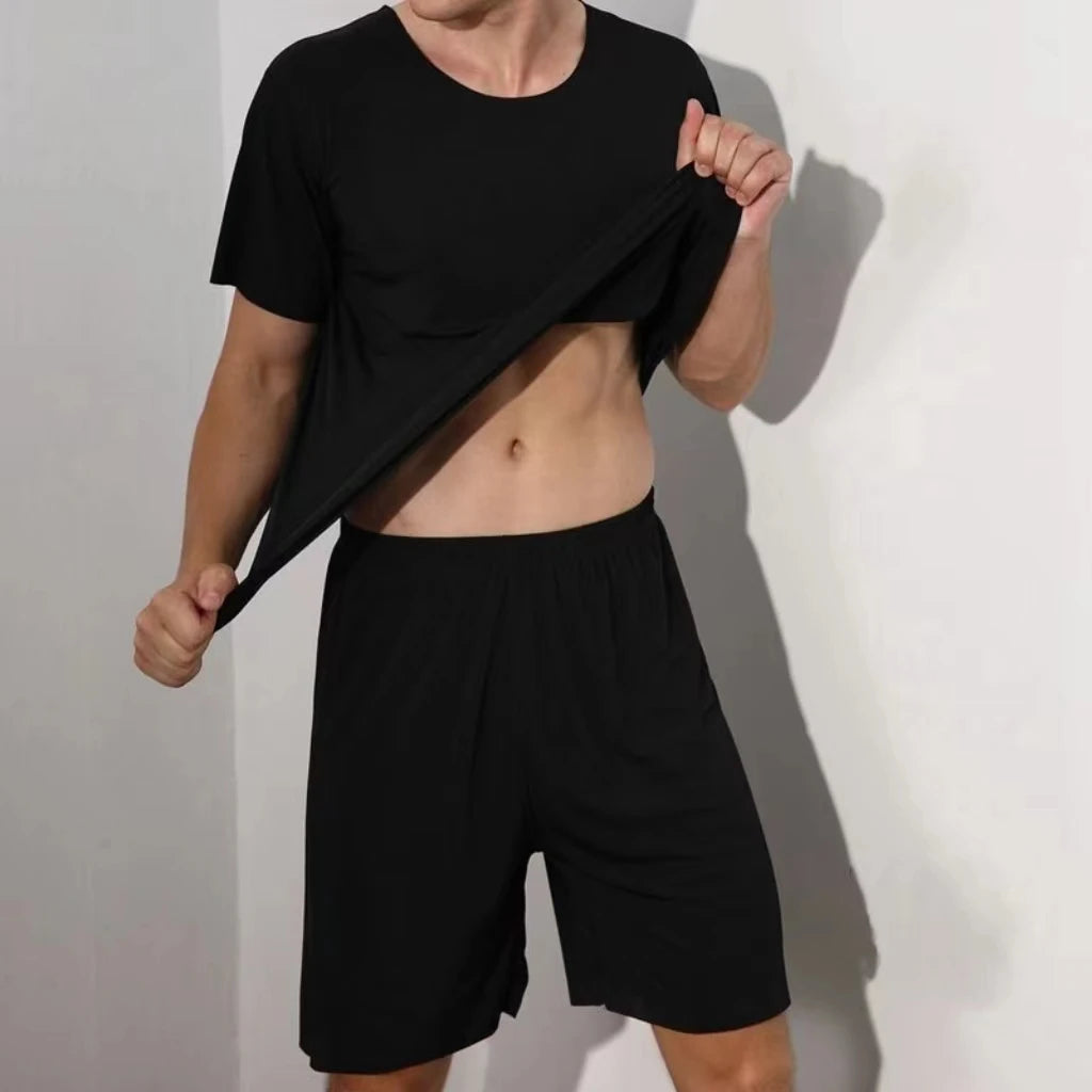 Men’s Ice Silk Pajama Set – Short-Sleeve & Shorts, Lightweight Summer Sleepwear Style Heaven
