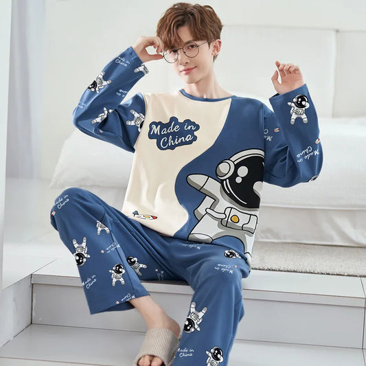 Men's 2-Piece Pajama Set – Loose-Fit Long Sleeve Homewear Suit Style Heaven