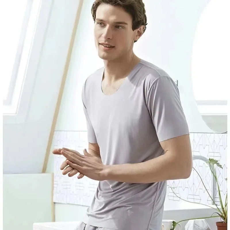 Men’s Ice Silk Pajama Set – Short-Sleeve & Shorts, Lightweight Summer Sleepwear Style Heaven