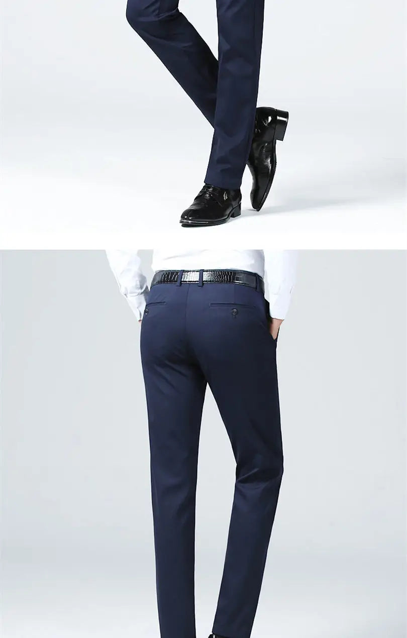 Men's Summer Slim-Fit Suit Pants – Elastic Waist, Non-Iron Straight-Leg Business Trousers for Formal & Casual Wear Style Heaven