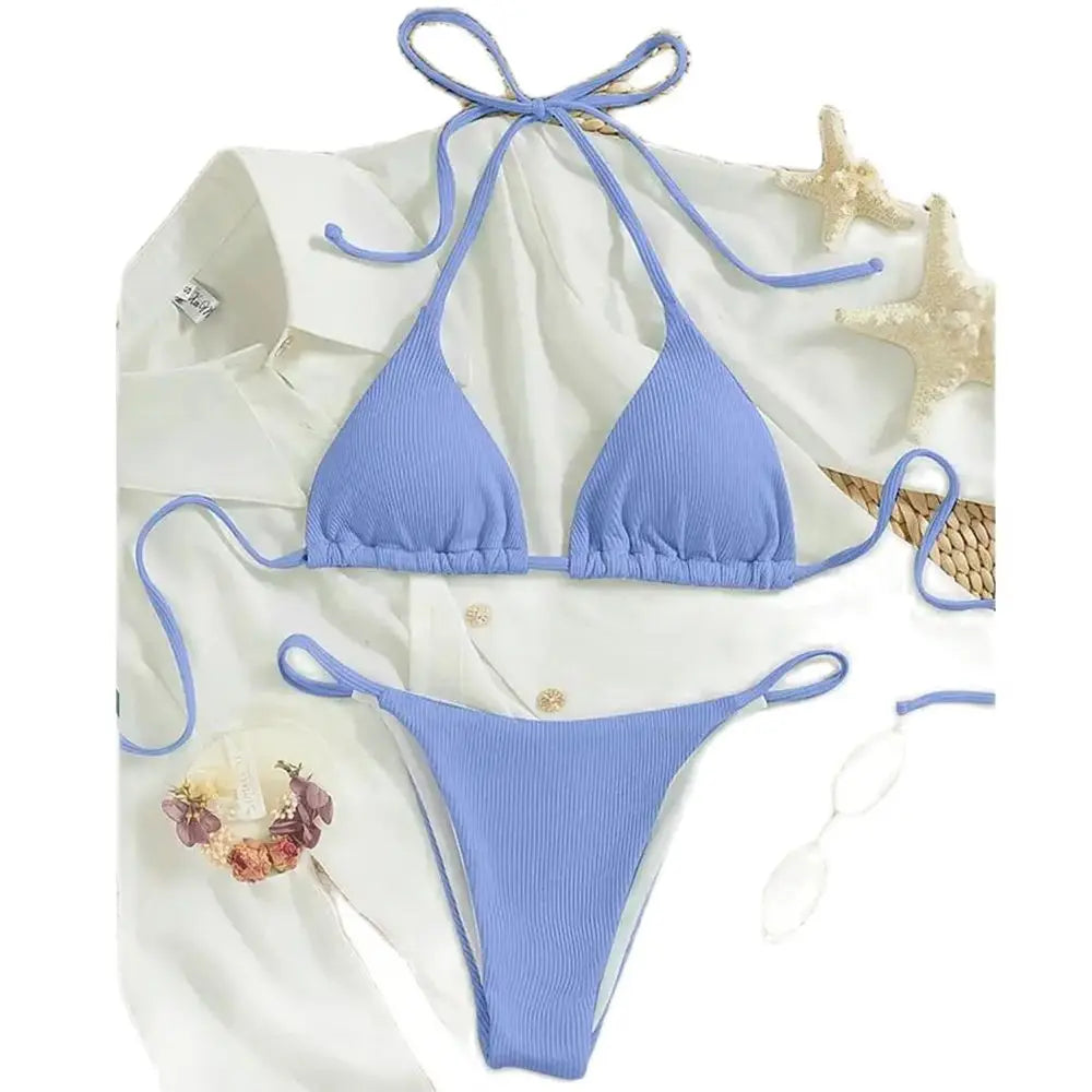2025 High-Waisted Lace-Up Bikini Set – Sexy Halter Swimsuit for Women Style Heaven