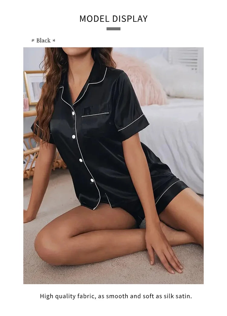 Silk Satin Pajama Set – Elegant 2-Piece Button-Down Sleepwear Style Heaven