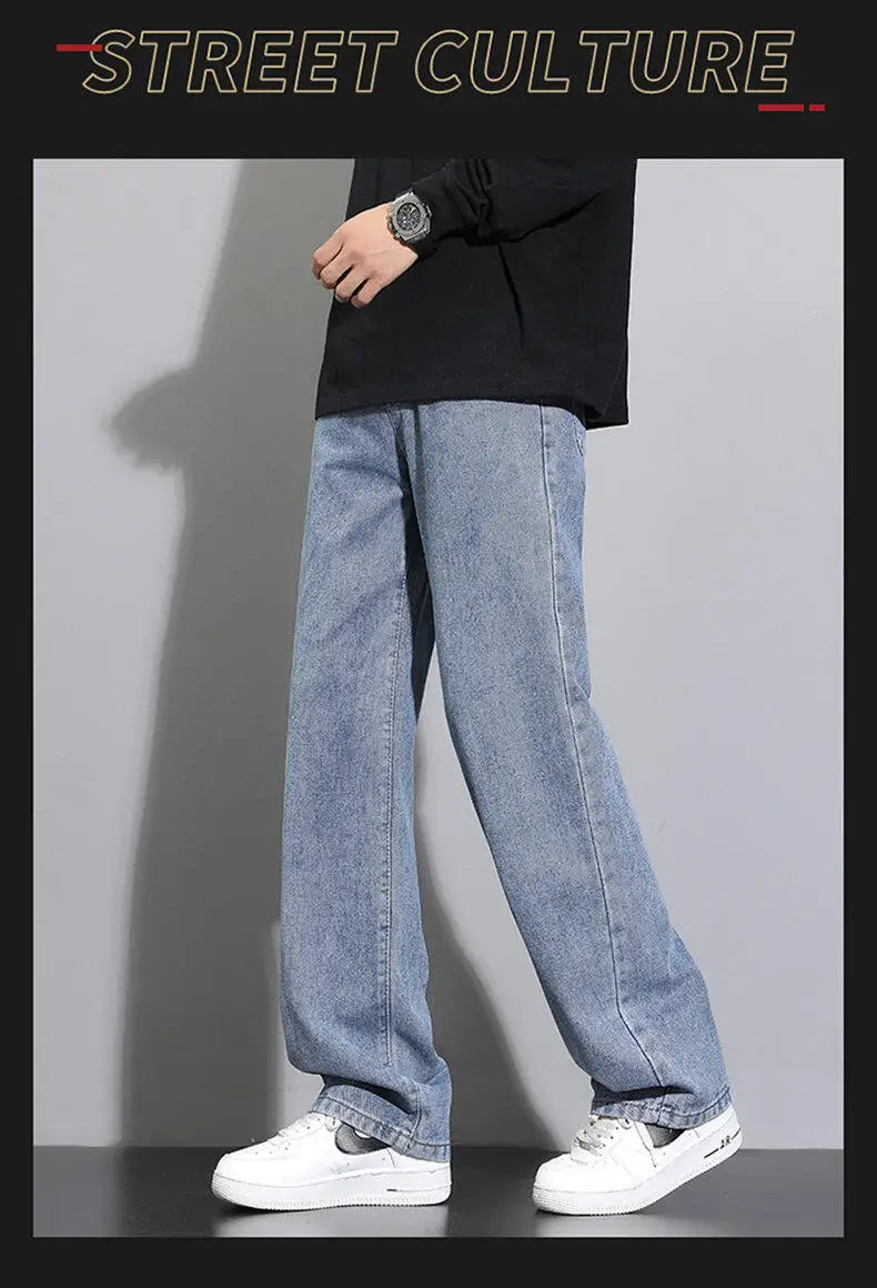 2025 New Korean Men's Wide-Leg Denim Jeans – Classic Straight-Leg Casual Pants Style Heaven