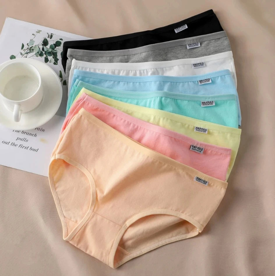7PCS Candy Color Cotton Panties – Women's Breathable Mid-Waist Underwear Set, Soft & Comfortable Plus-Size Briefs Style Heaven