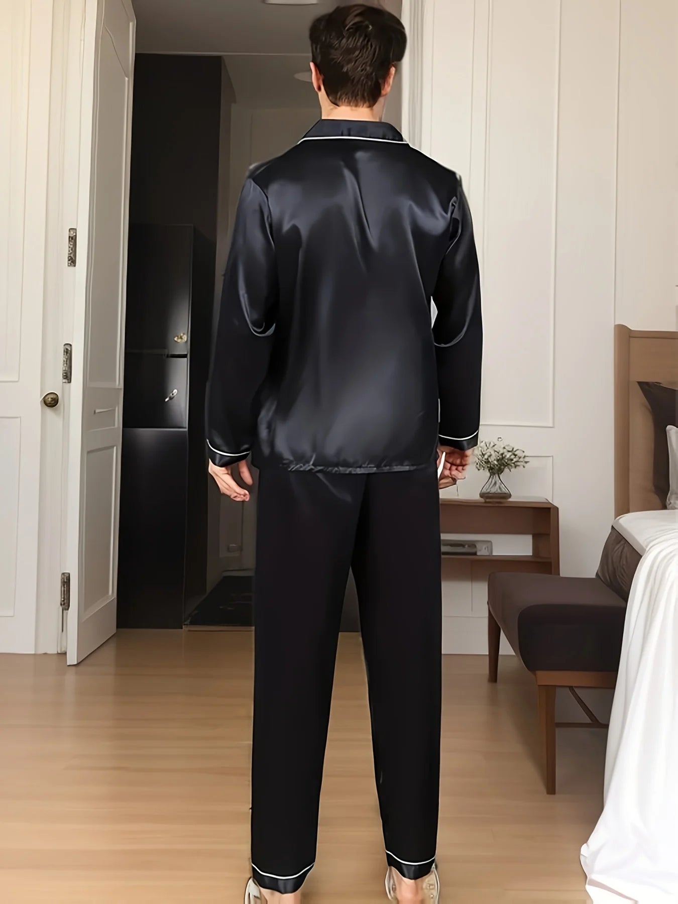 Men’s Silk Satin Pajama Set – Long-Sleeve Winter Sleepwear & Loungewear Style Heaven