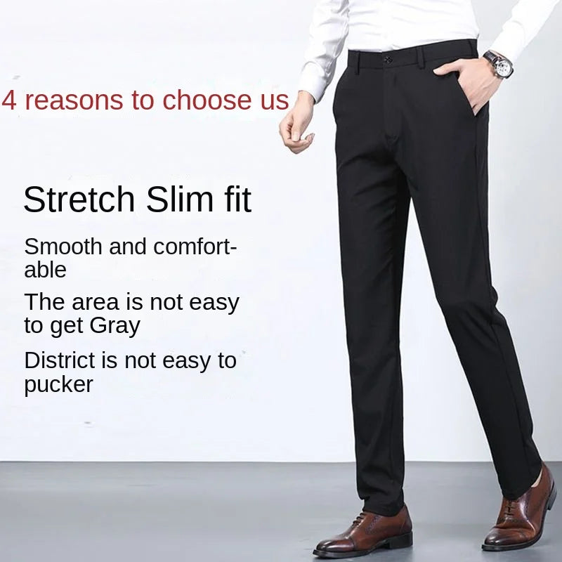 Men's Summer Slim-Fit Suit Pants – Elastic Waist, Non-Iron Straight-Leg Business Trousers for Formal & Casual Wear Style Heaven