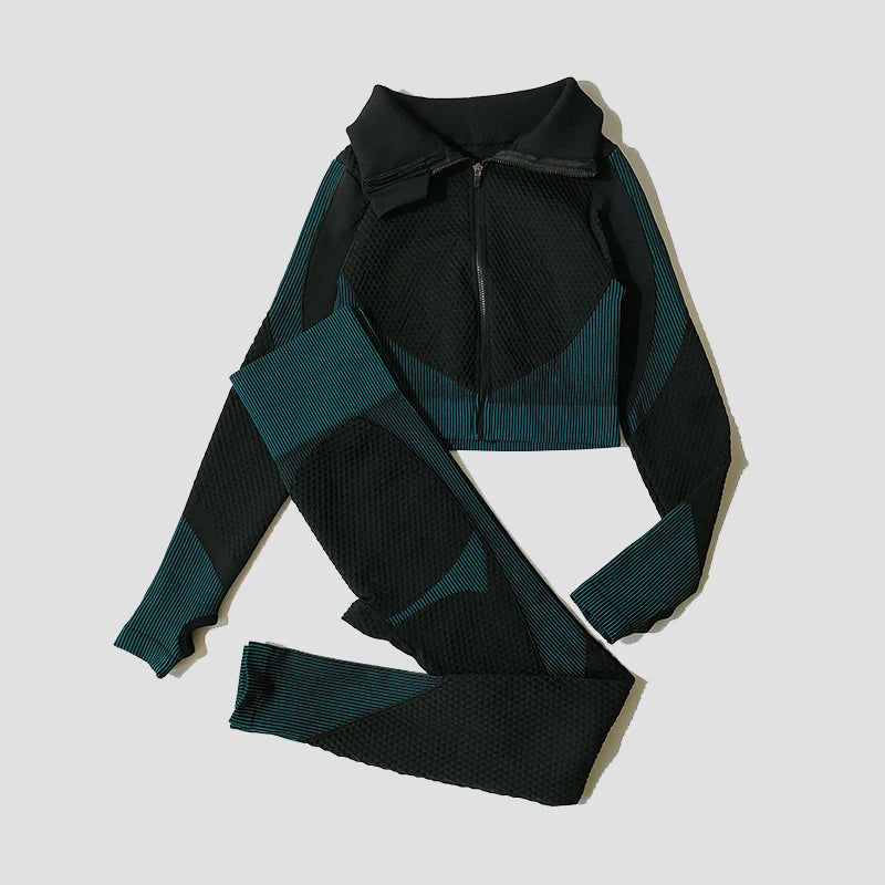 2-Piece Seamless Yoga Set for Women – Long Sleeve Crop Top & High Waist Leggings Gym Outfit Style Heaven