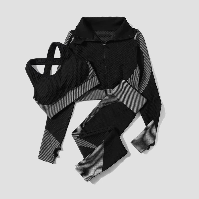 2/3Pcs Women’s Seamless Yoga Suit – Knitted Leggings & Zipper Crop Top Fitness Sportswear Gym Set Style Heaven