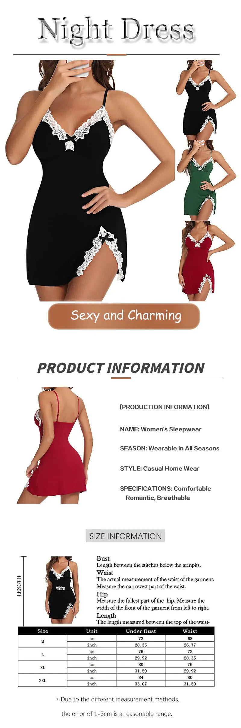 Sexy Lace Silk Satin Nightgown – V-Neck Split Hem Sleepwear Style Heaven