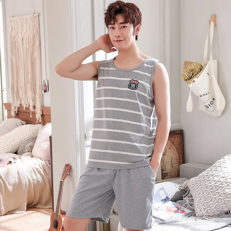 Men's Plus-Size Summer Pajama Set – Short Sleeve & Shorts Sleepwear Style Heaven
