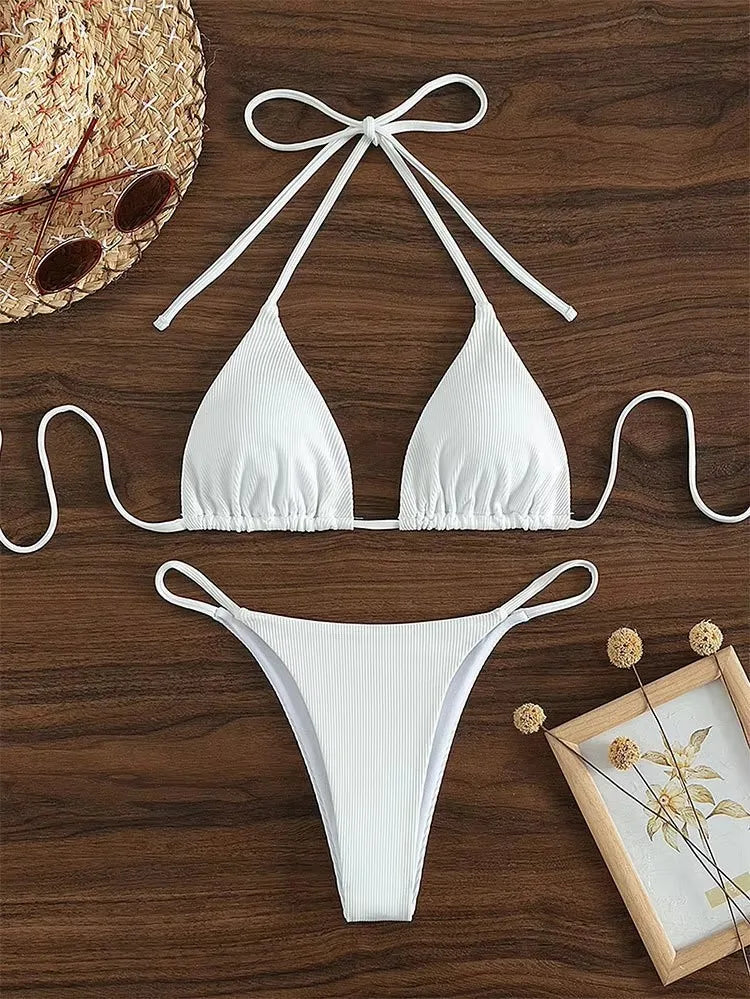 2025 High-Waisted Lace-Up Bikini Set – Sexy Halter Swimsuit for Women Style Heaven