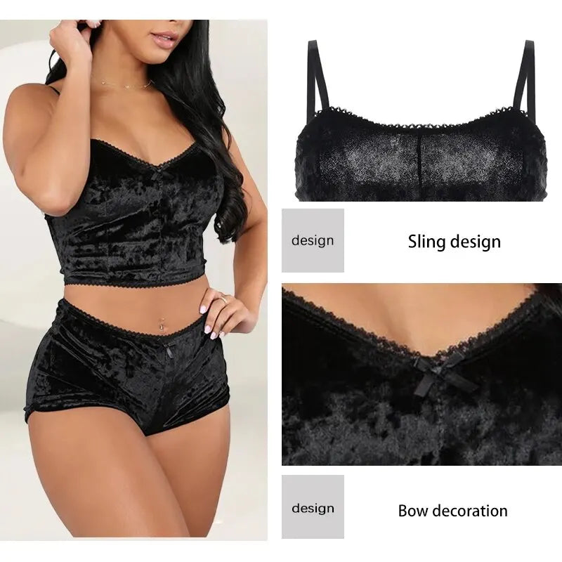 Sexy Velvet Strappy Pajama Set – Soft & Elegant 2-Piece Sleepwear Style Heaven