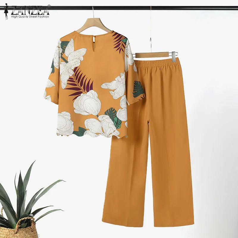 2-Piece Floral Blouse & Pants Set – Elegant Office & Summer Outfit for Women Style Heaven