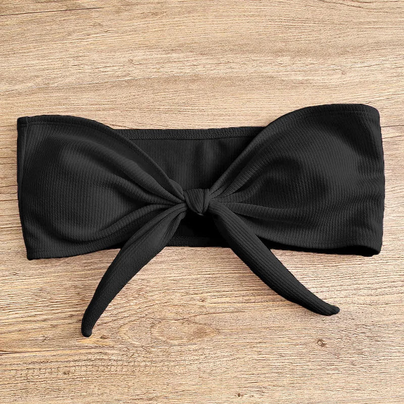 Women’s Sexy Tube Top Bow Split Bikini Swimsuit – Stylish Swimwear with High-Waisted Bottoms Style Heaven