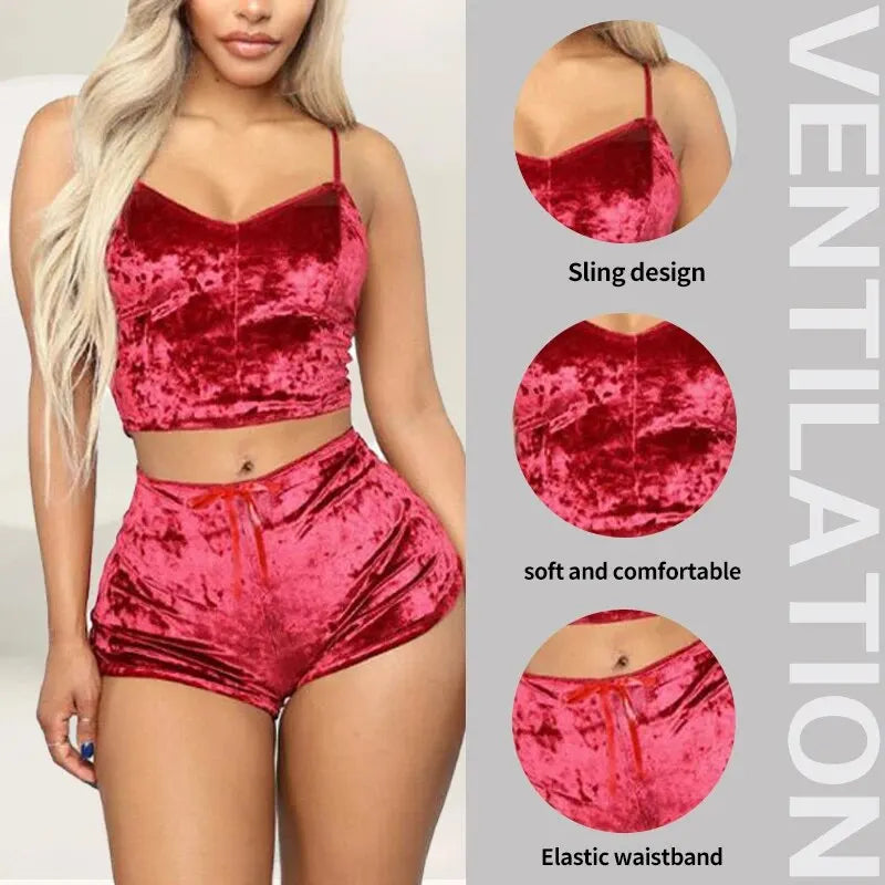 Sexy Velvet Strappy Pajama Set – Soft & Elegant 2-Piece Sleepwear Style Heaven