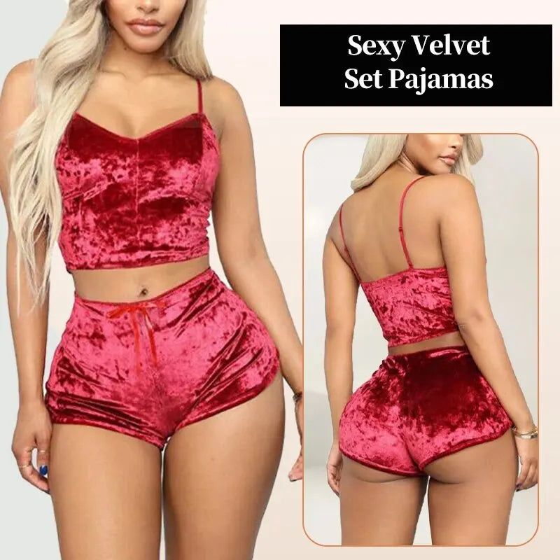 Sexy Velvet Strappy Pajama Set – Soft & Elegant 2-Piece Sleepwear Style Heaven