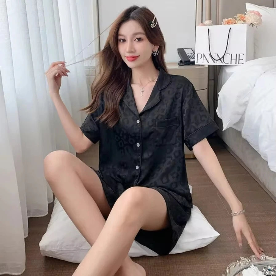 Elegant Satin Striped Pajama Set – Plus Size Button-Up Lounge Wear Style Heaven