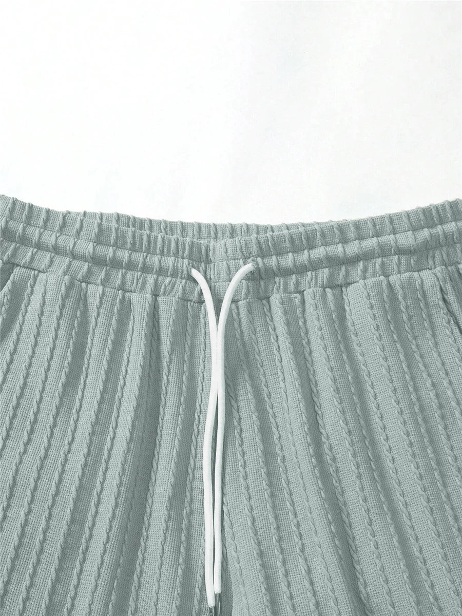 Men’s Two-Piece Summer Set – Solid Stripe T-Shirt & Shorts Casual Gym Streetwear Style Heaven