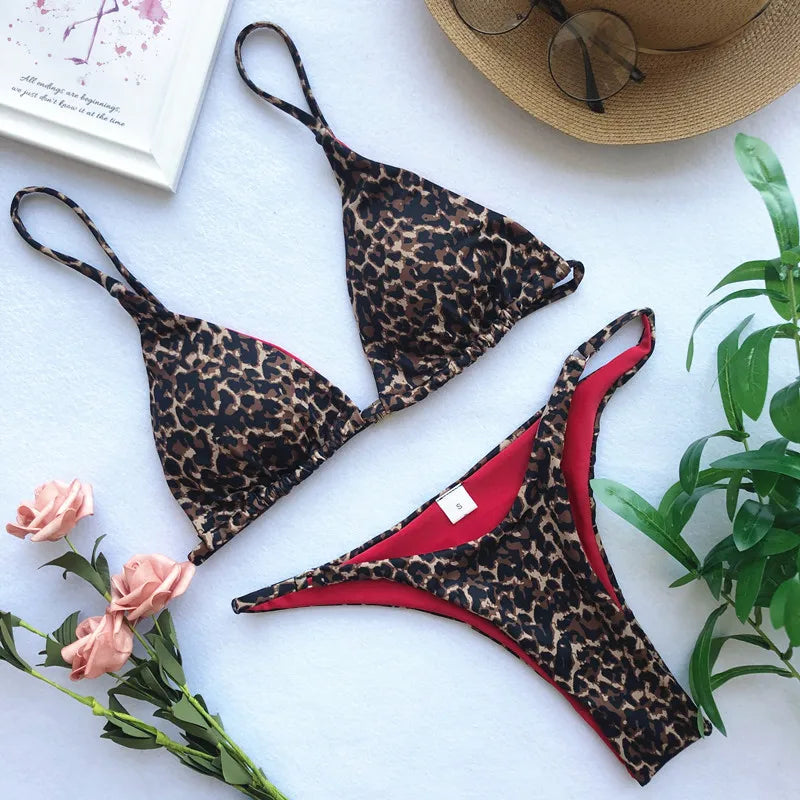 2024 Micro Leopard Bikini – High Cut Bandage Push-Up Swimsuit, Sexy Thong Swimwear for Beach Vacation Style Heaven